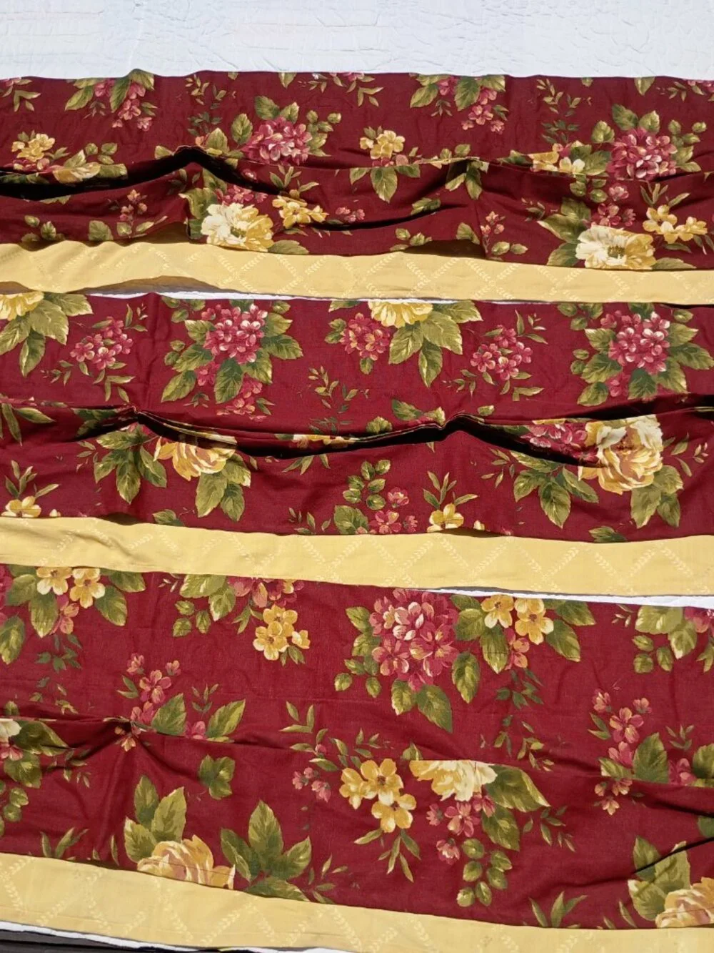 SET OF 3 Vintage Waverly Floral Manor Curtain Valances Dark Red Yellow Layered
